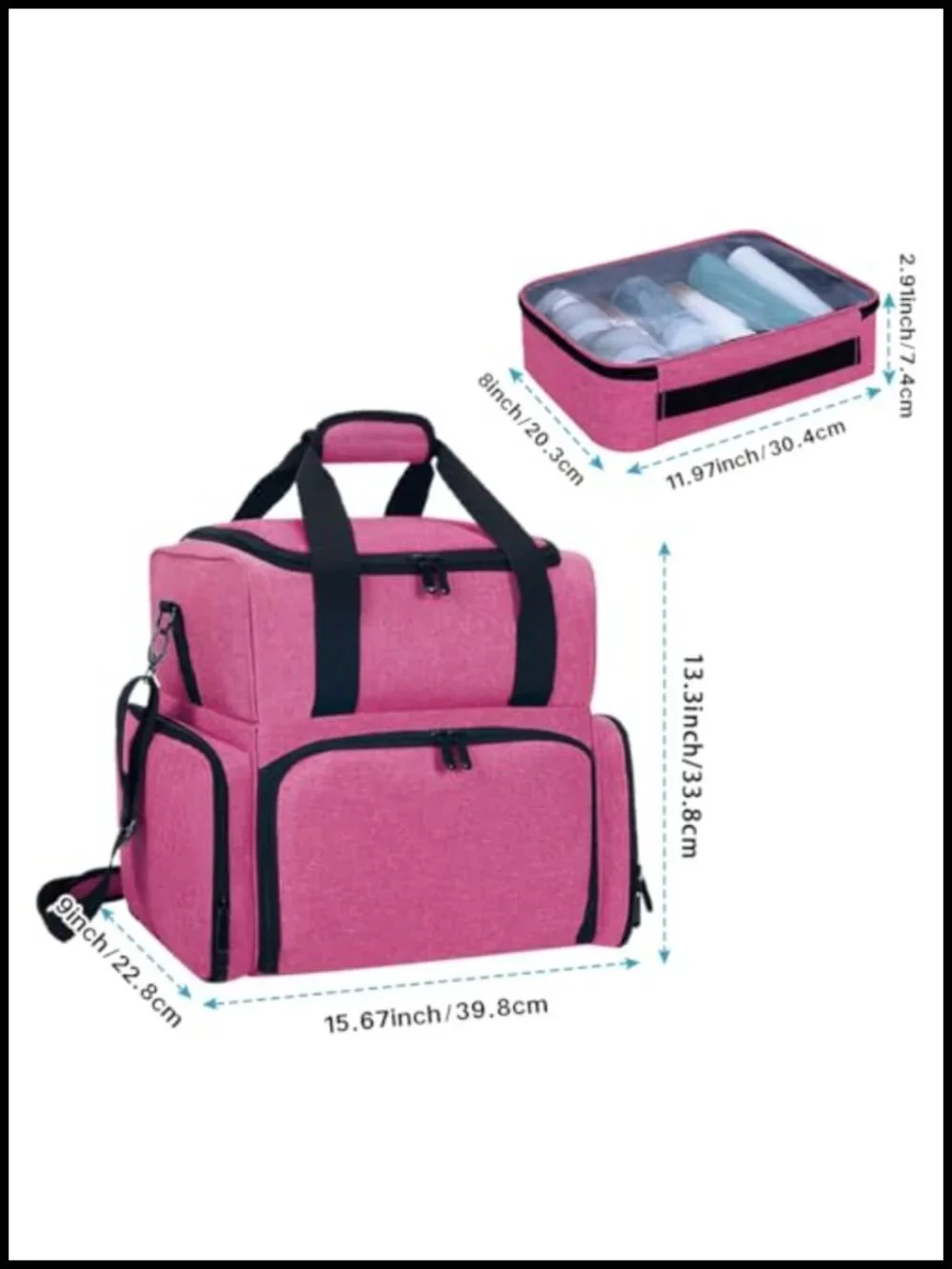 Large Makeup Bag with 2 Removable Case | Travel Toiletry Organizer Double Layer